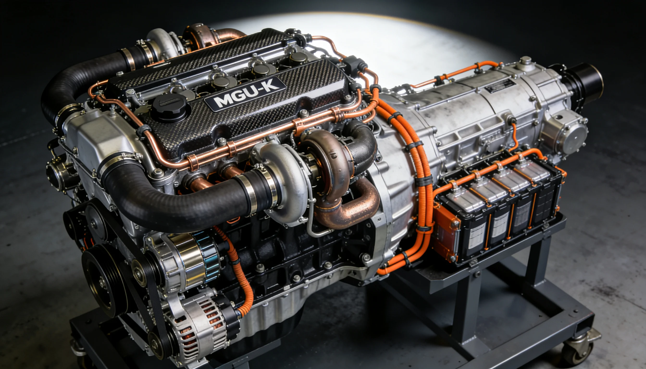 Power unit di Formula 1 con architettura ibrida 50 percento termico 50 percento elettrico per il regolamento tecnico 2026